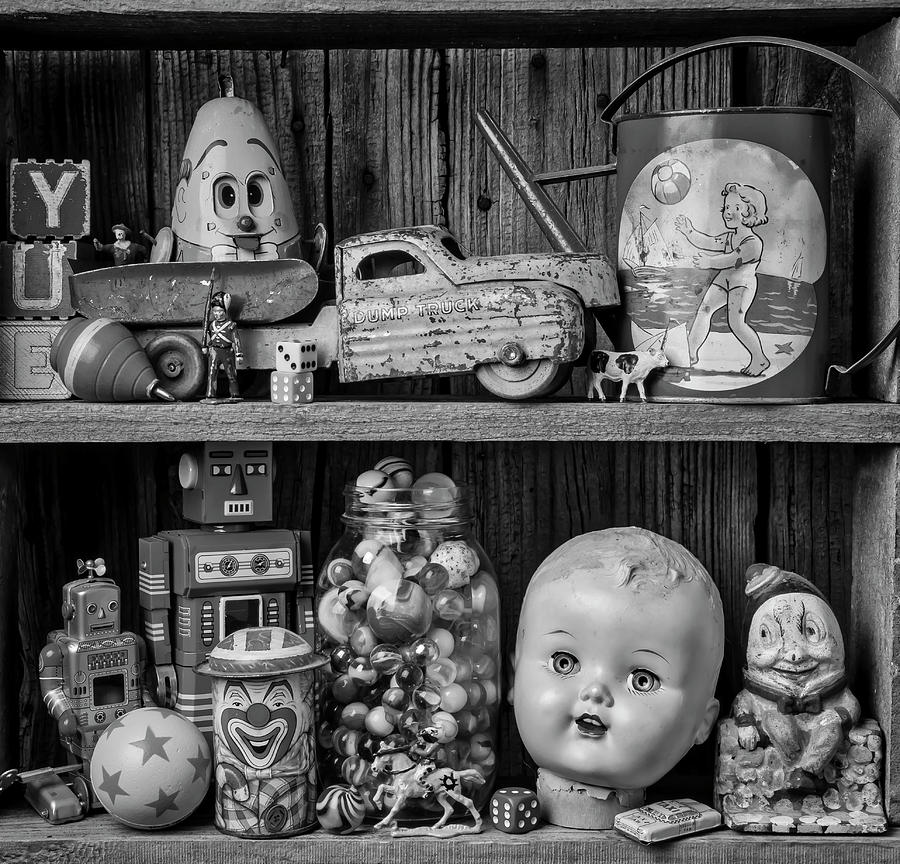 Childhood Toys On Old Shelf Photograph by Garry Gay