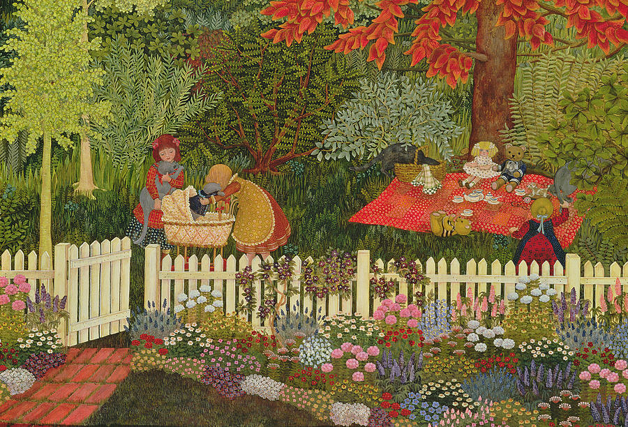 Garden Painting - Children and cats by Ditz
