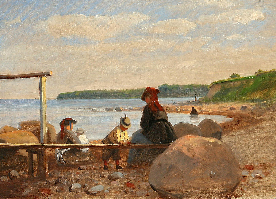 Children and their mothers on Lundeborg Beach. Denmark Painting by Anton Dorph