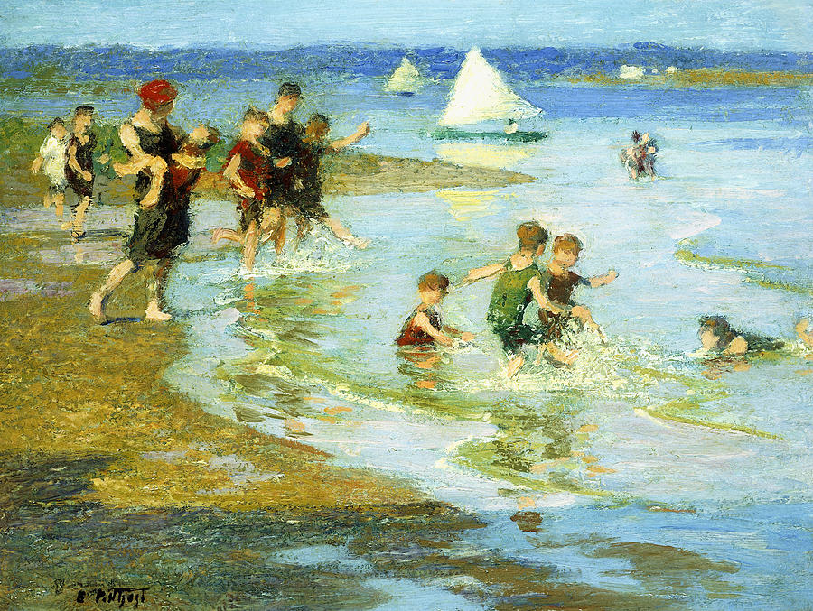 Children at Play on the Beach Painting by Edward Henry Potthast