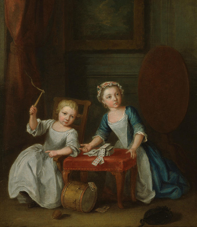 Children at Play, Probably the Artists Son Jacobus and Daughter Maria Joanna Sophia Painting by Joseph Francis Nollekens