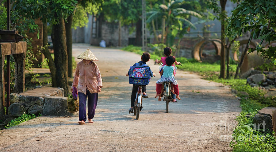 Children Bicycle Woman Vietnamese  Photograph by Chuck Kuhn