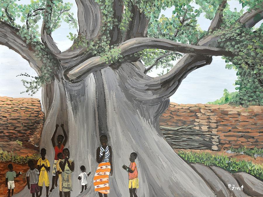Children by the Tree Burkina Faso Series Painting by Reb Frost