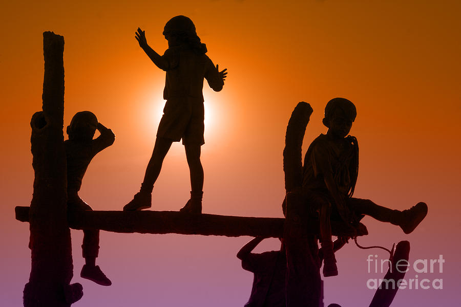 Sunset Photograph - Children Climbing by Tim Hightower