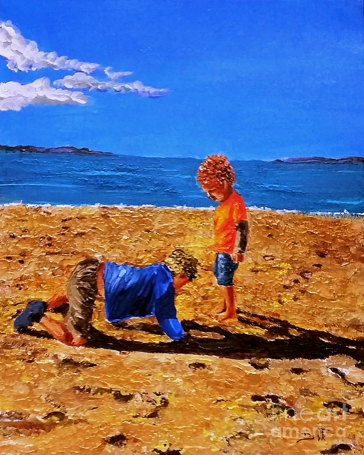 Children gather pebbles and scatter them again. They do not seek for hidden treasures Painting by Eli Gross