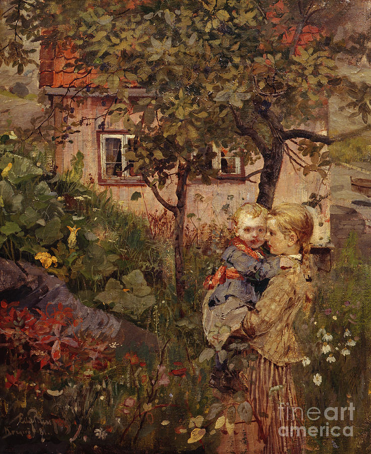 Children in the garden  Painting by Eilif Peterssen