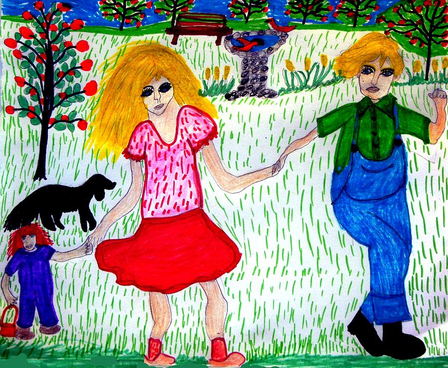 Dog Drawing - Children in the Park by Betty  Roberts