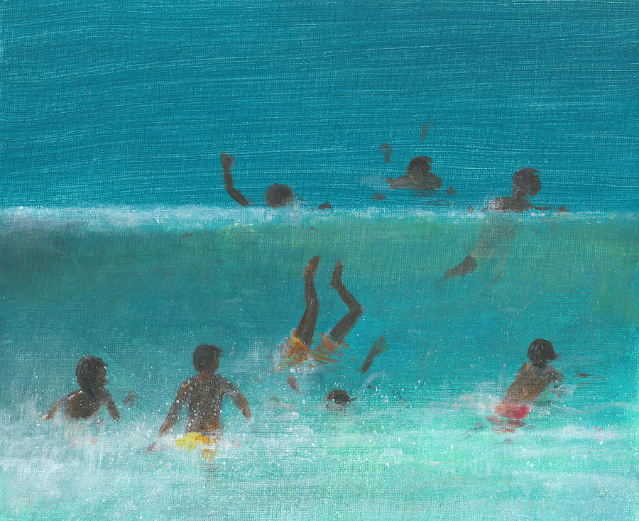 Summer Painting - Children in the Surf by Lincoln Seligman