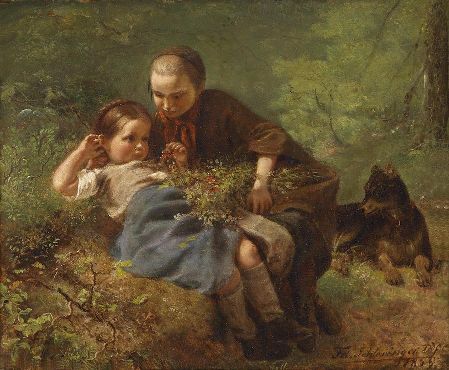Children in the Wood Painting by Felix Schlesinger