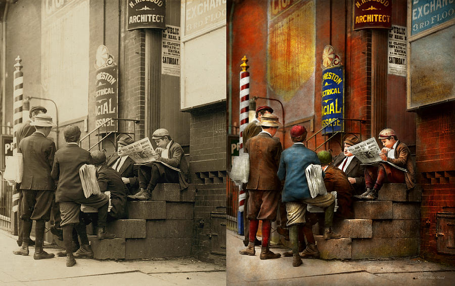 Children - Morning Meeting 1910 - Side by Side Photograph by Mike Savad