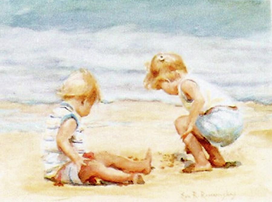 Children On The Beach Painting By Eva Ramanuskas