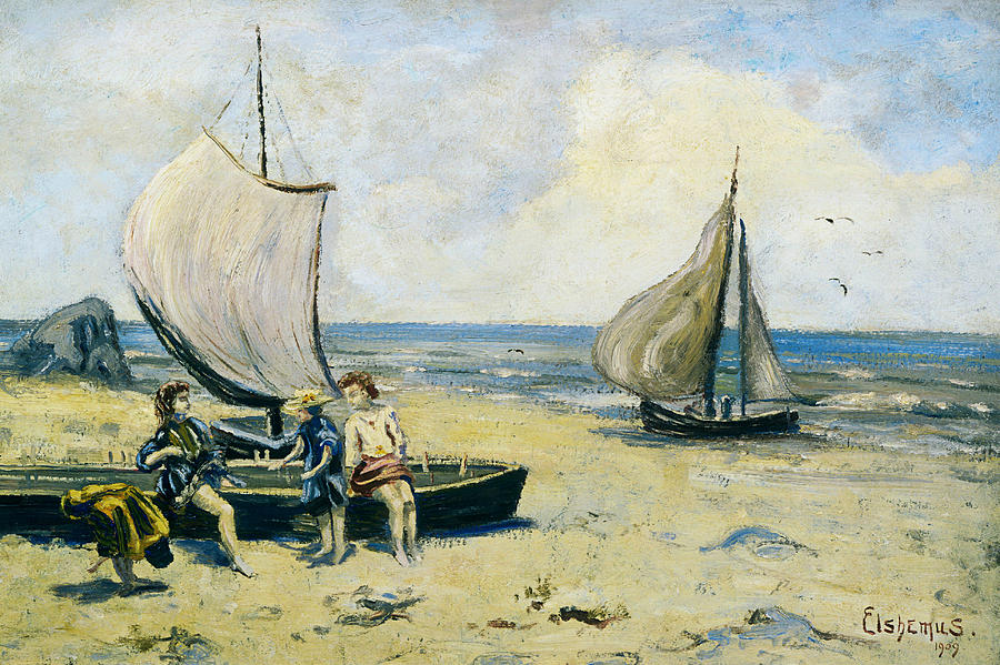 Children on the Beach Painting by Louis Michel Eilshemius