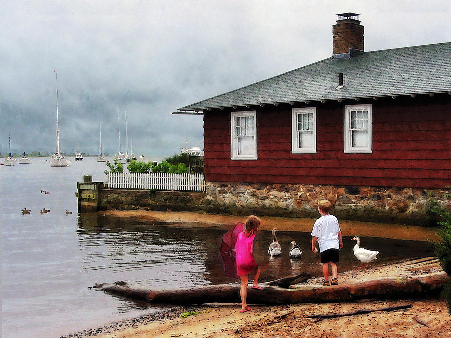 Boat Photograph - Children Playing at Harbor Essex CT by Susan Savad