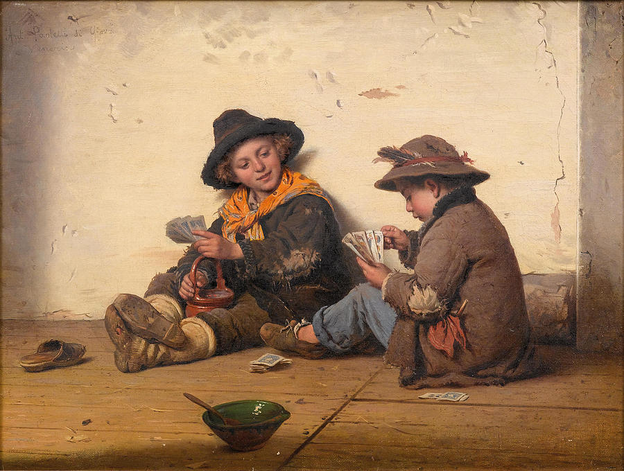 Children Playing Cards Painting by Antonio Ermolao Paoletti