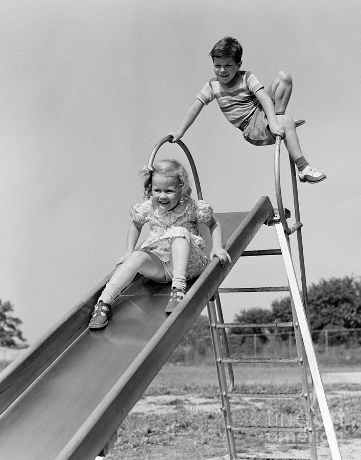 Children Playing On A Slide, C.1940s Photograph by H. Armstrong Roberts ...
