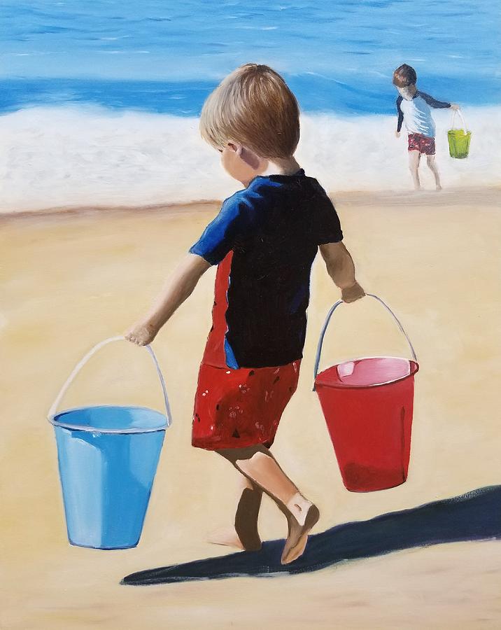 Children Playing on the Beach Painting by Karyn Robinson