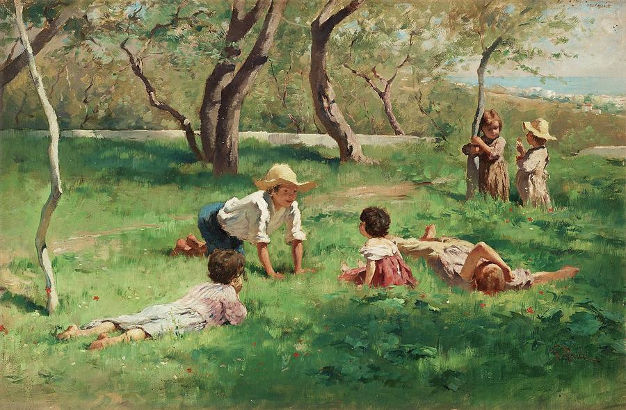 Children Playing Outdoors Painting by MotionAge Designs