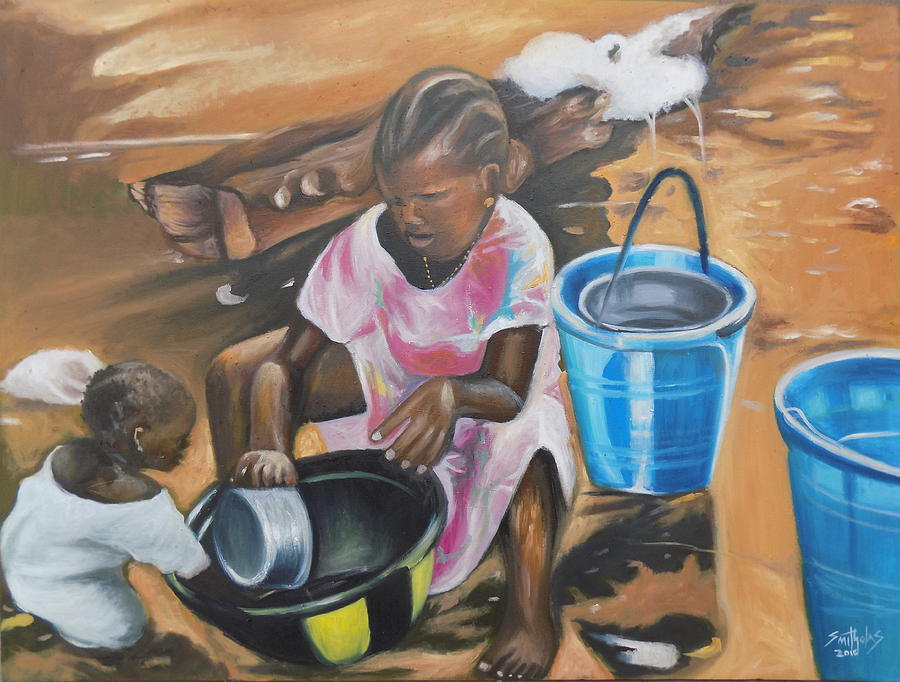 Children water Play Painting by Olaoluwa Smith