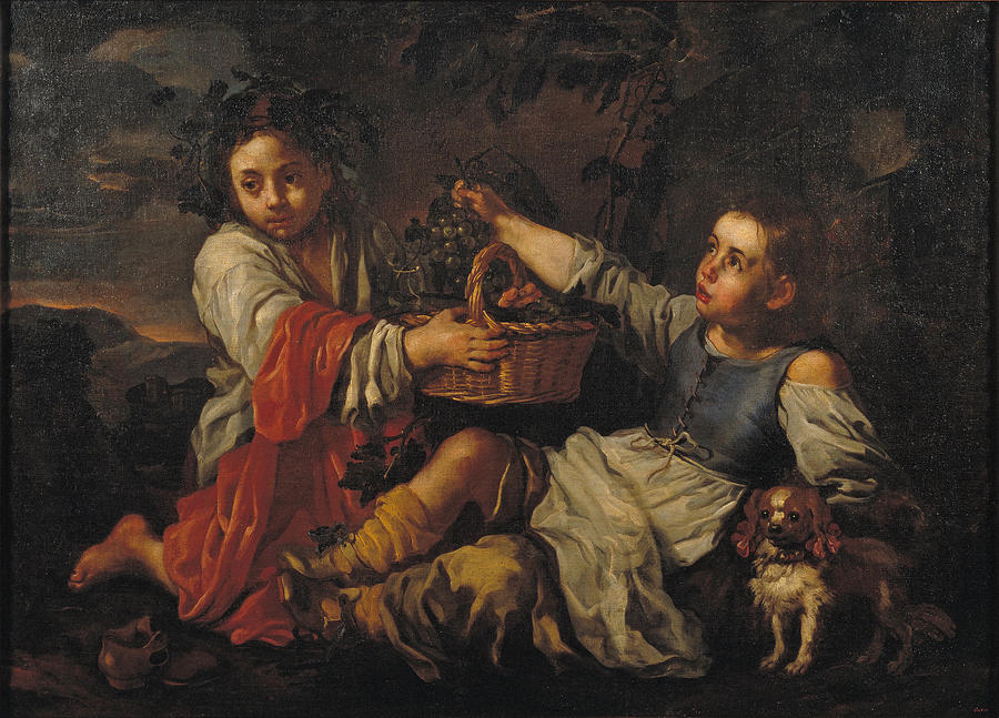 Children with Grapes Painting by Bernhard Keil