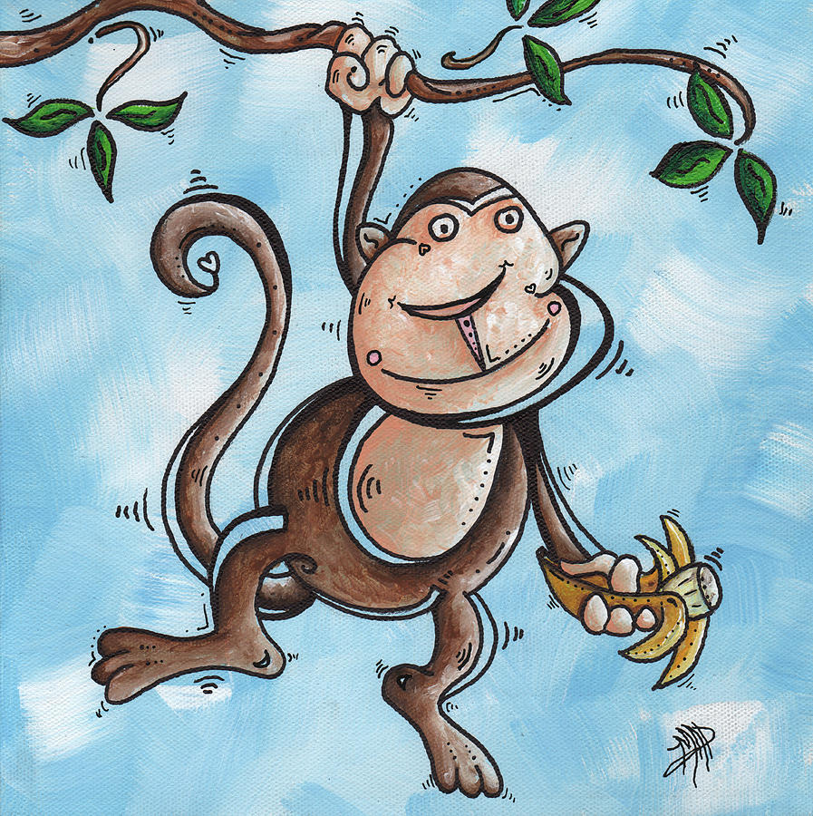Childrens Whimsical Nursery Art Original Monkey Painting MONKEY BUTTONS by MADART Painting by Megan Aroon