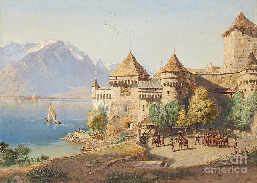 Chillon Castle On Lake Geneva Painting by MotionAge Designs