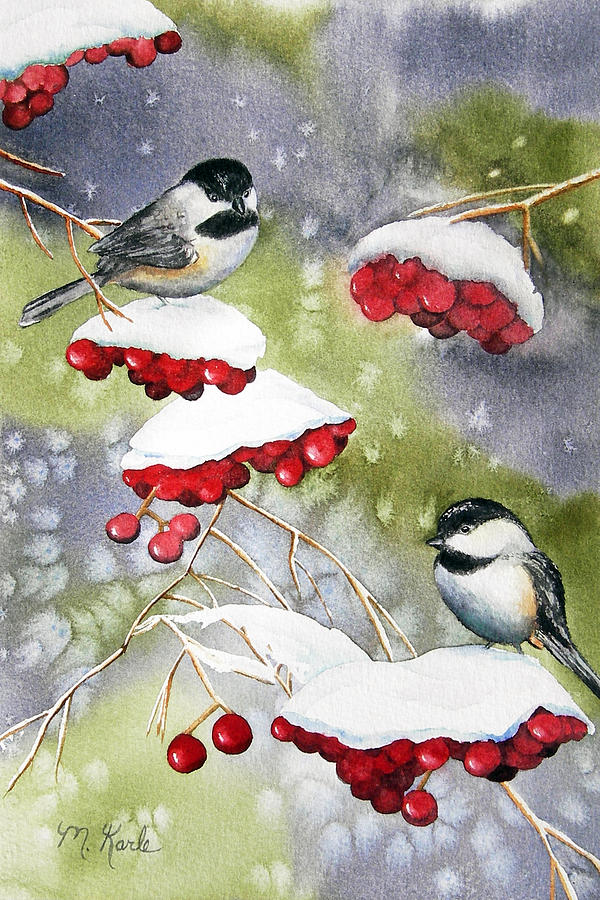 Chilly Chickadees Painting by Marsha Karle