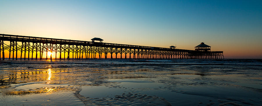 Chilly Morning Sunrise on the Charleston Coast - Folly Beach Pier #3 Photograph by Donnie Whitaker