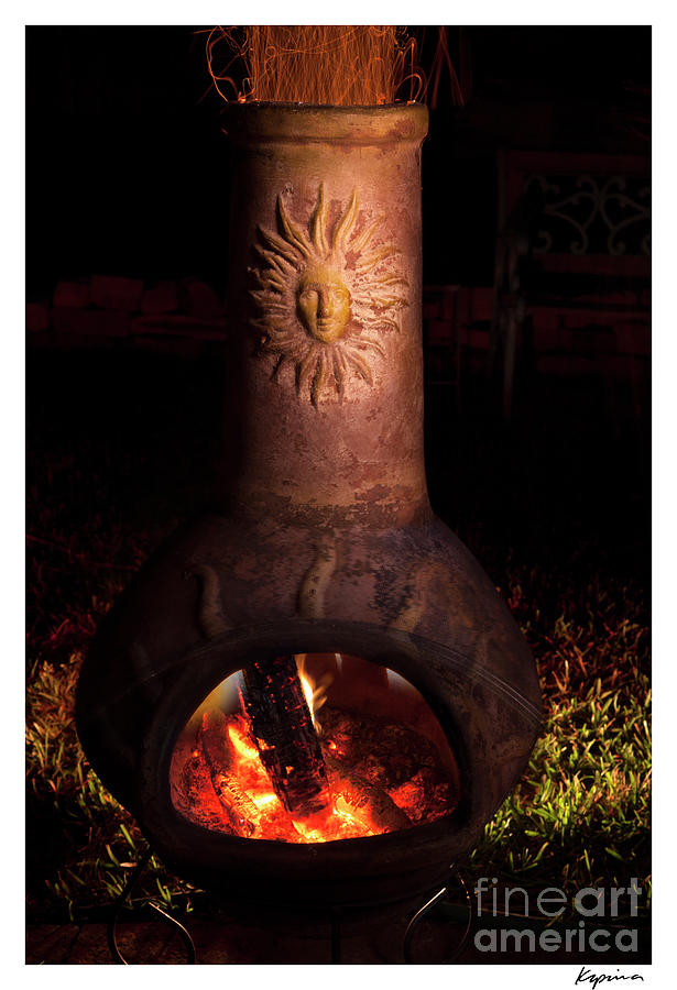 Chicken Photograph - Chiminea With Fire by Greg Kopriva