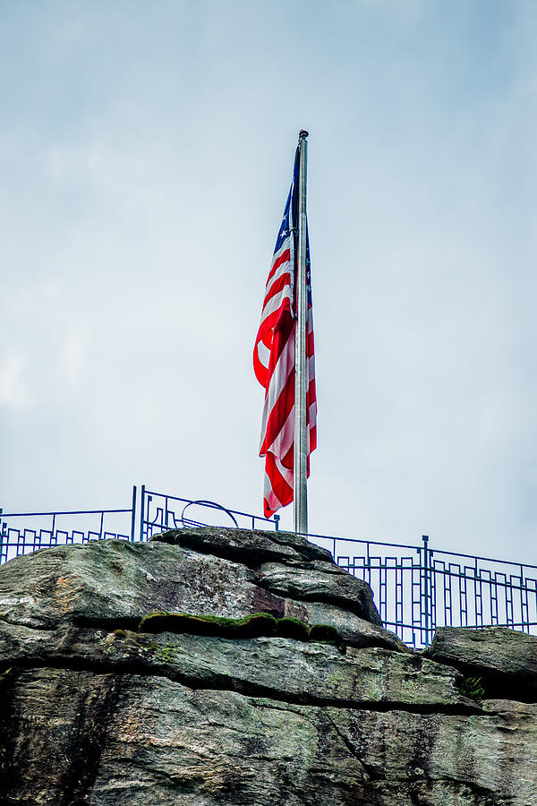 Chimney Rock And American Flag Photograph