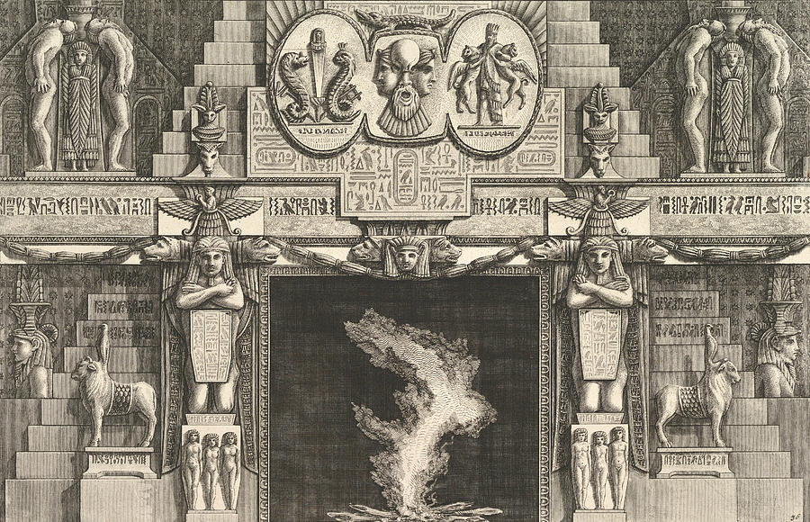Chimneypiece in the Egyptian style - Groups of three female nudes  Relief by Giovanni Battista Piranesi