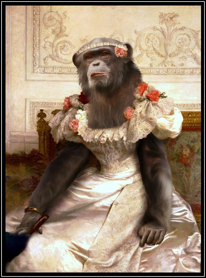 Portrait Painting - Chimp in Gown  by Gravityx9  Designs