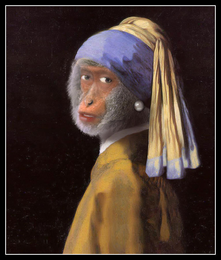 Chimp with a Pearl Earring Painting by Gravityx9  Designs