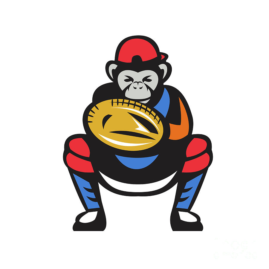 Baseball Digital Art - Chimpanzee Baseball Catcher Retro by Aloysius Patrimonio