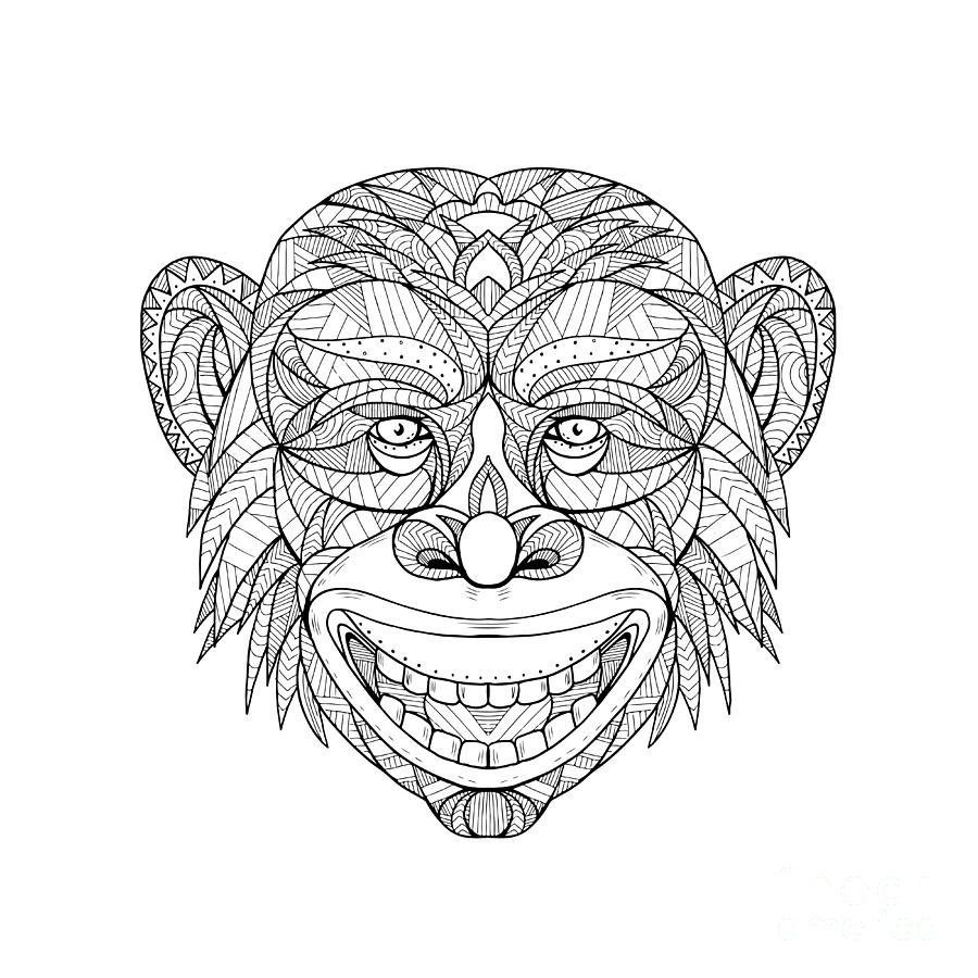 Abstract Digital Art - Chimpanzee Head Zentagle  by Aloysius Patrimonio