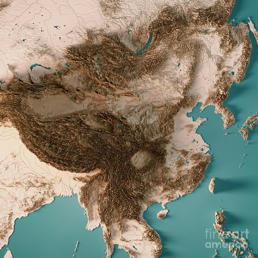 China 3d Render Topographic Map Neutral Digital Art By Frank Ramspott Pixels Merch 2183