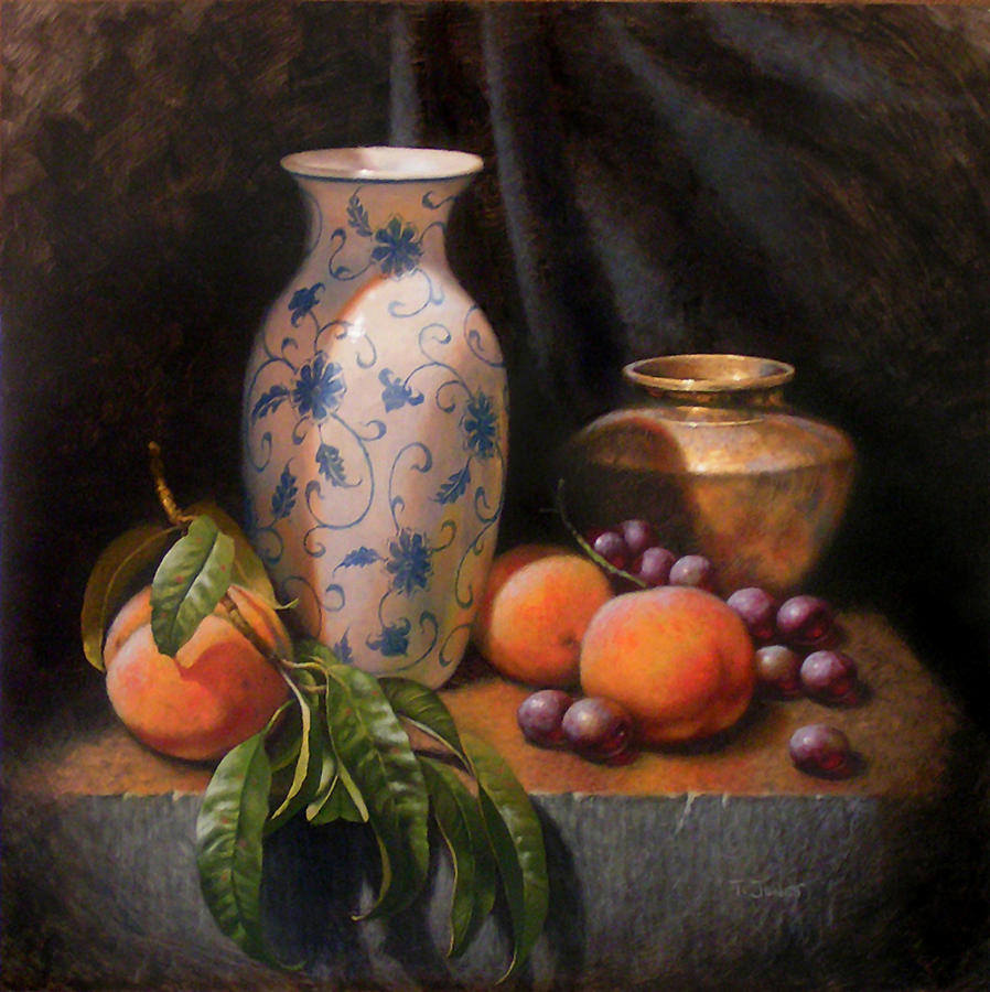 China Brass and Peaches Painting by Timothy Jones