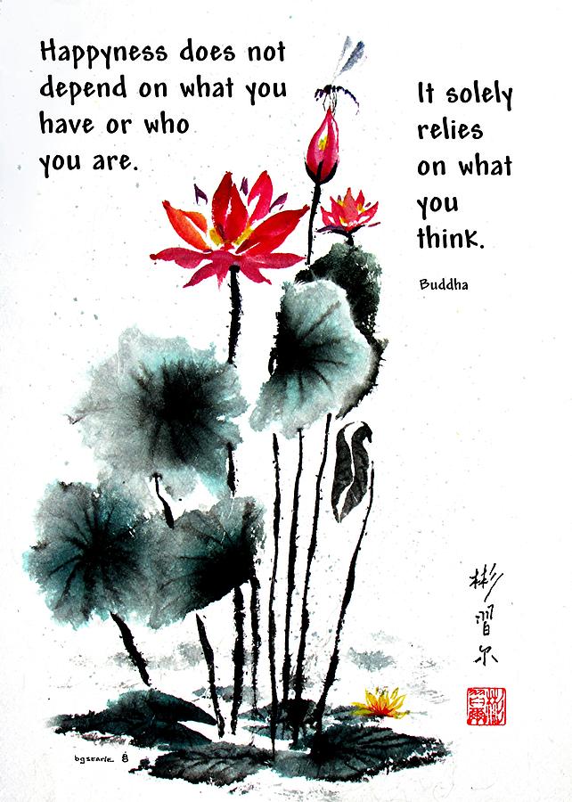 China Garden with Buddha Quote Painting by Bill Searle
