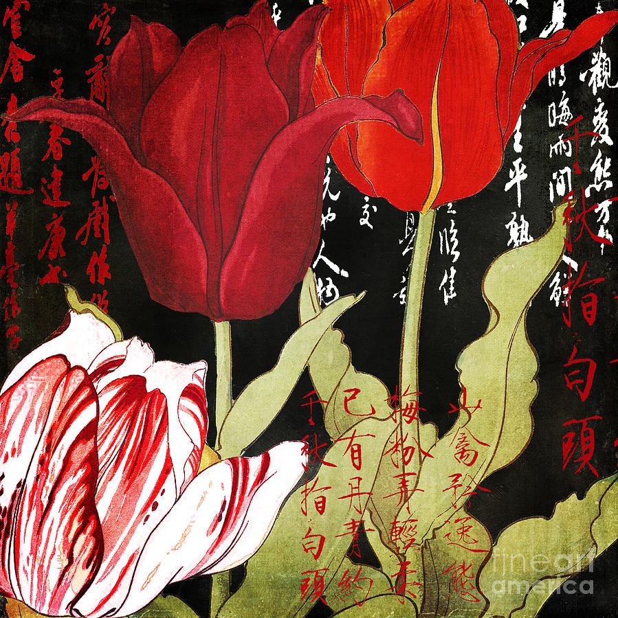 Red Tulips Painting - China Red Tulips by Mindy Sommers