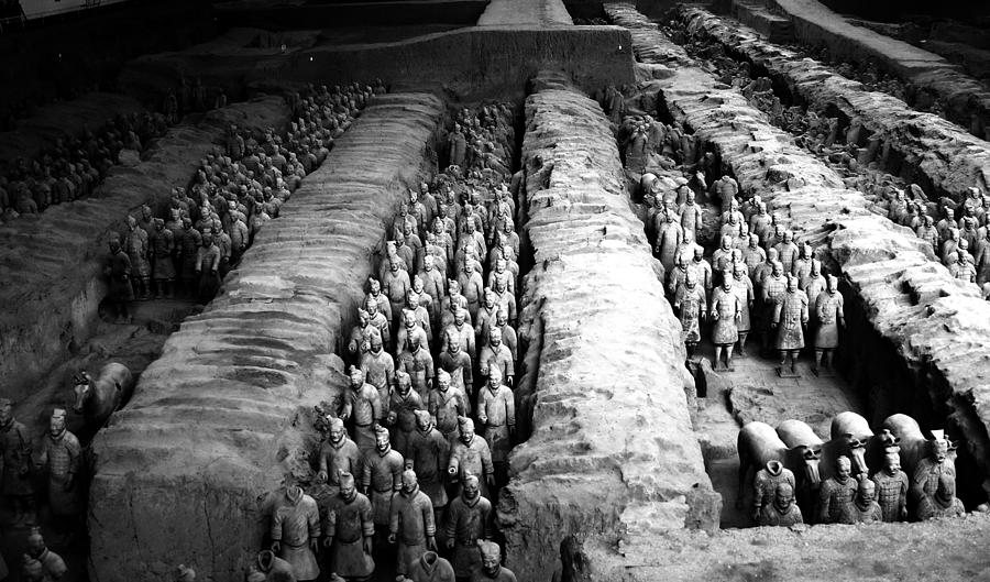 China - Terra Cotta Warriors - B/W Photograph by Jacqueline M Lewis