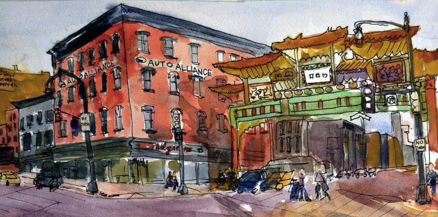 City Painting - Chinatown in DC by Elissa Poma