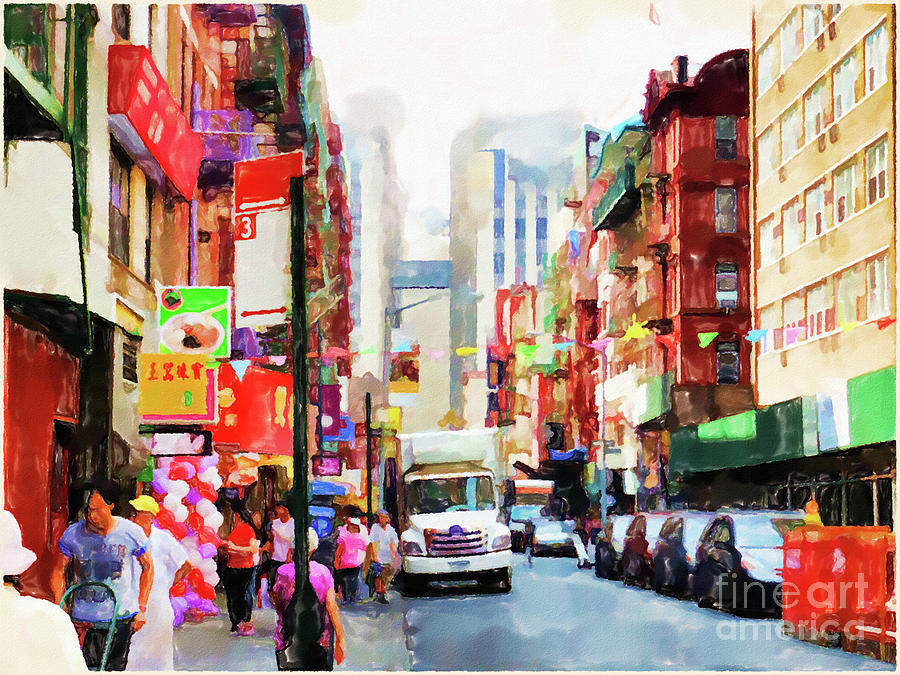 Chinatown in New York Painting by Jeelan Clark