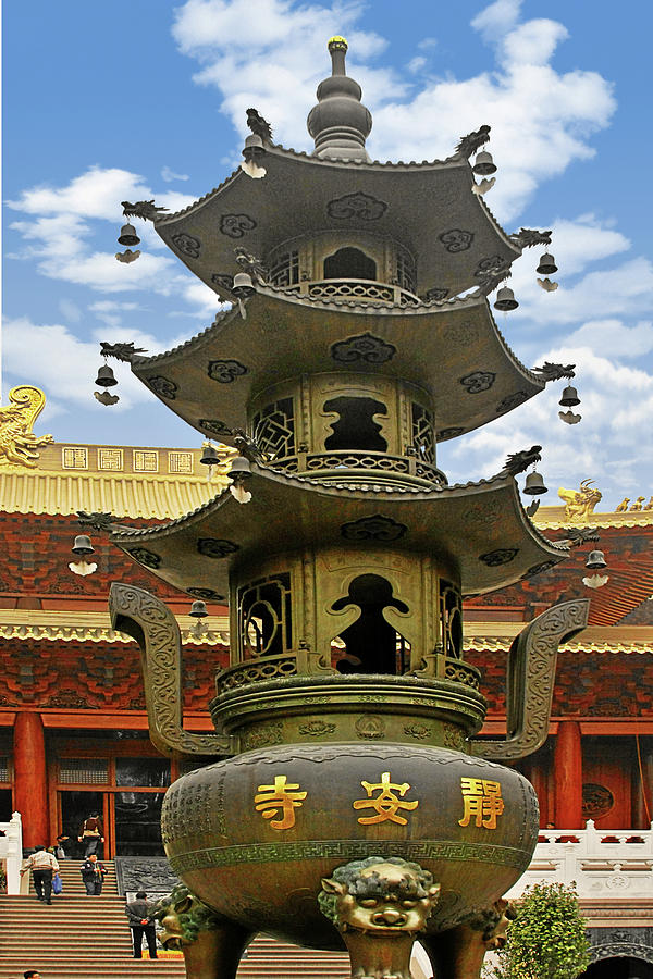 Jing An Temple Photograph - Chinese Ancient Relics - Bronze Cauldron Jingan Temple Shanghai by Alexandra Till