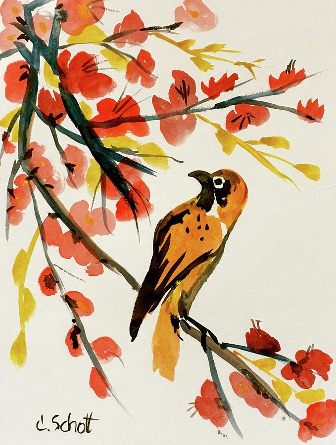 Chinese Bird With Blossoms Painting by Christina Schott