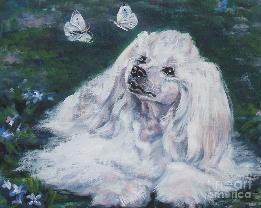 Chinese crested Powderpuff with Butterflies Painting by Lee Ann Shepard