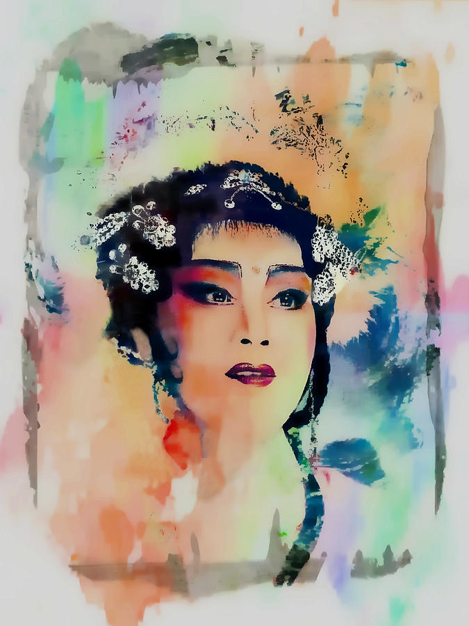 Chinese Cultural Girl - Digital Watercolor  Painting by Ian Gledhill