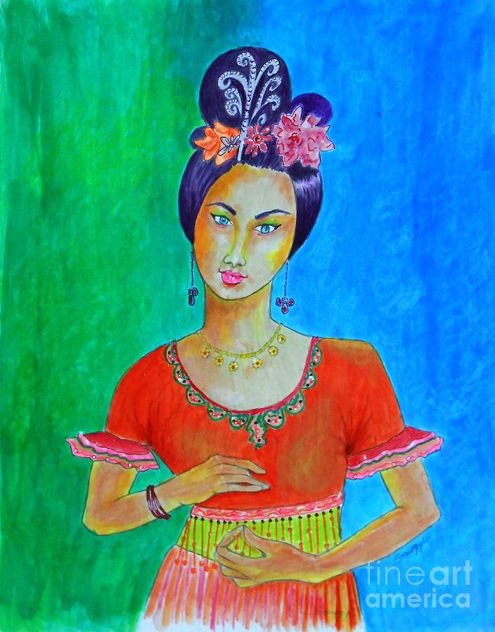 Chinese Dancer -- Portrait of Asian Woman Drawing by Jayne Somogy