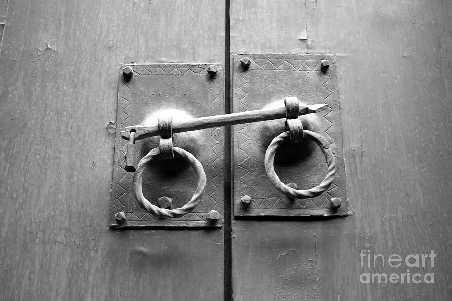 Chinese Door and Lock - Black and White Photograph by Carol Groenen