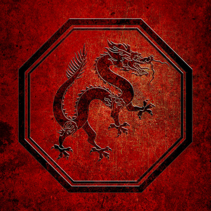 Chinese Dragon in Octagon Frame with a Red Color Burn Digital Art by Fred Bertheas