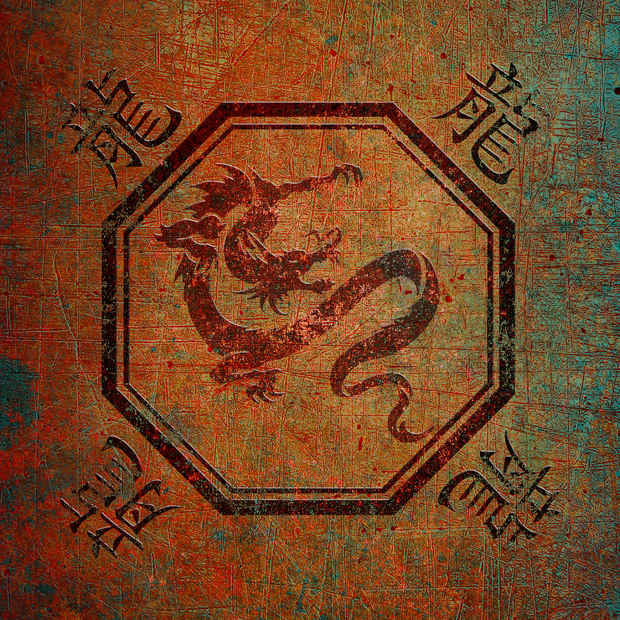Chinese Dragon Montage With Dragon Characters Distressed Digital Art by Fred Bertheas