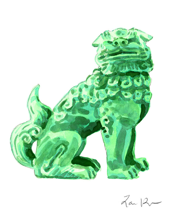 Foo Dog Painting - Chinese Foo Dog - Fu Guardian Lion Jade Green Carved Asian Antique Chinoiserie by Laura Row